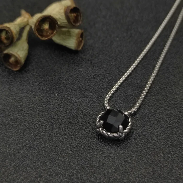 David Yurman 8mm Black Gemstone Four-Prong Pendant Necklace