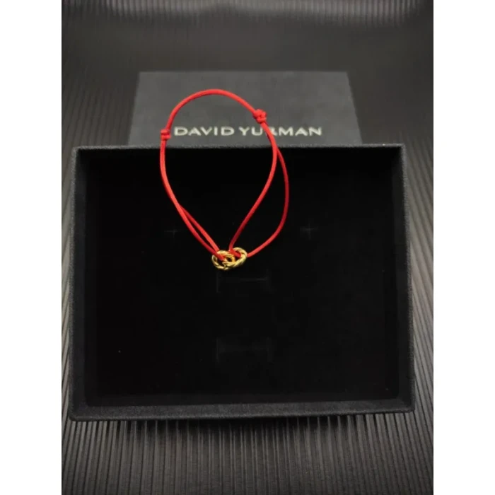 David Yurman Red Double Ring Gold Nylon Cord Bracelet