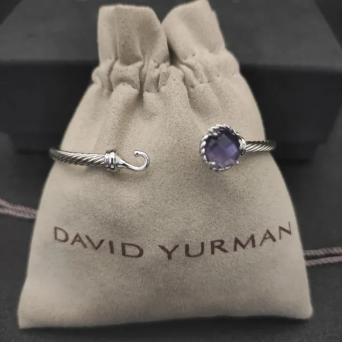 David Yurman 3mm Purple Diamond Cable Cuff Bracelet