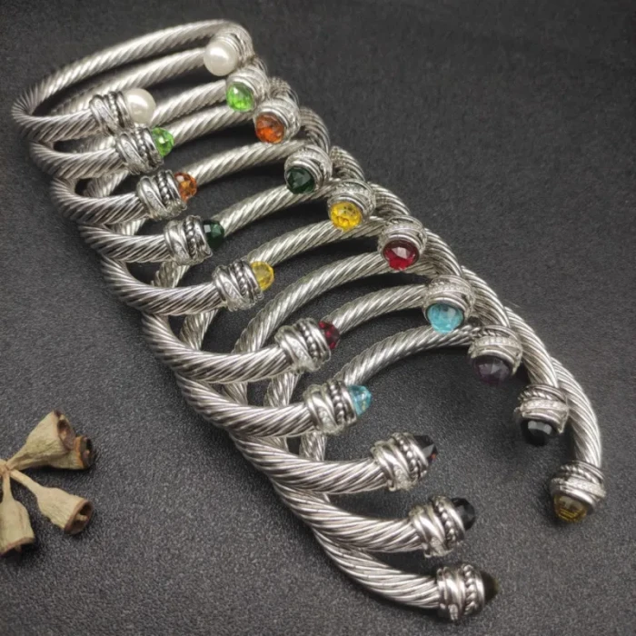 David Yurman 7mm Cable Bracelet with Rotating Red Pavé End Caps