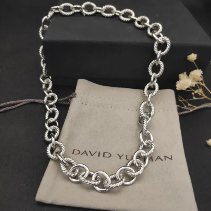 David Yurman 12mm Cable Necklace Sterling Silver 44cm with Adjustable Extension Chain