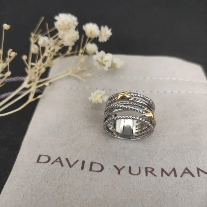 David Yurman Gold and Silver Double X Ring