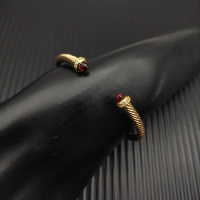 David Yurman 4mm Gold Red Diamond Bangle Bracelet
