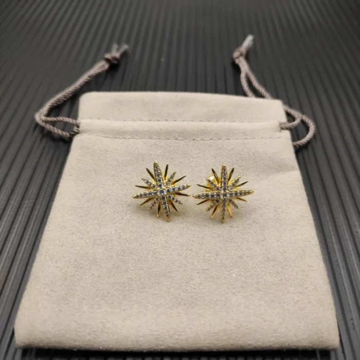 David Yurman 19mm Gold Sunburst Diamond Stud Earrings
