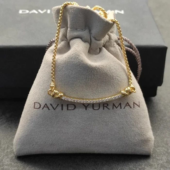 David Yurman Gold Bezel Smile Necklace, 2mm Chain, 45+5cm Adjustable Length