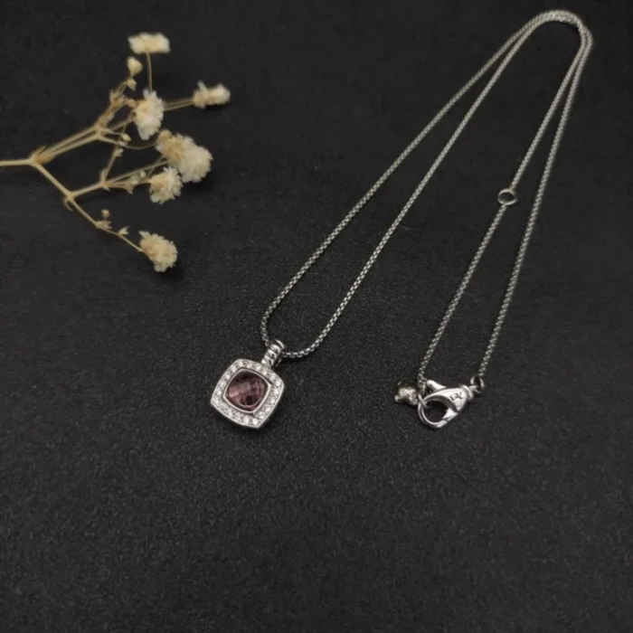 David Yurman 7mm Square Purple Diamond Pendant Necklace
