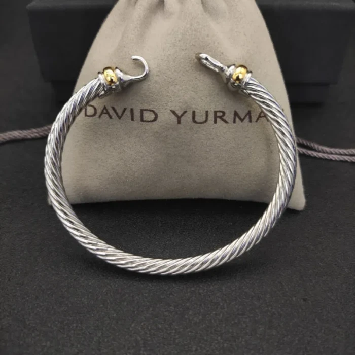 David Yurman 5mm Gold and Silver Hook-End Cable Cuff Bracelet