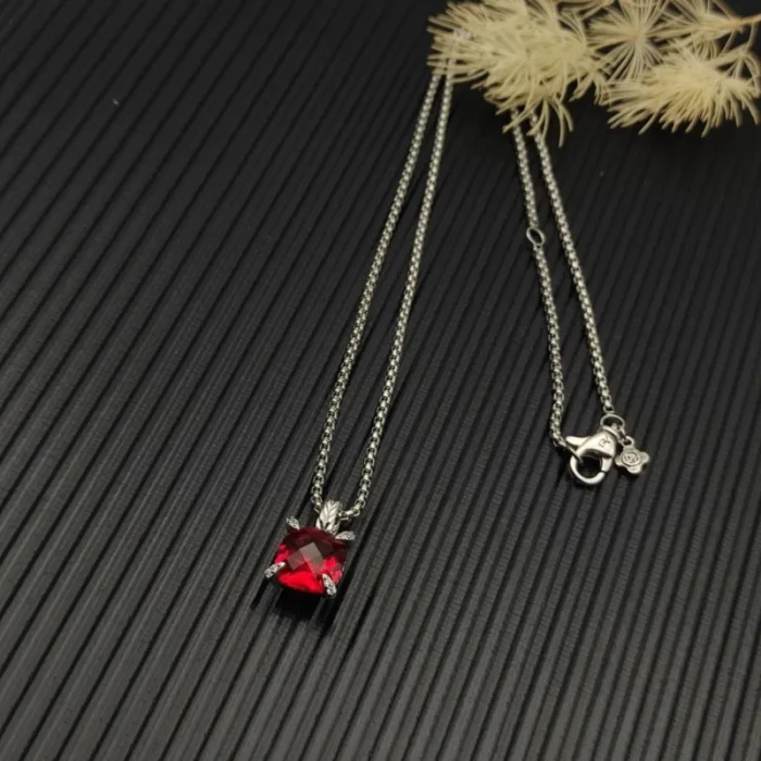 David Yurman Sterling Silver 11mm Four-Prong Red Diamond Necklace