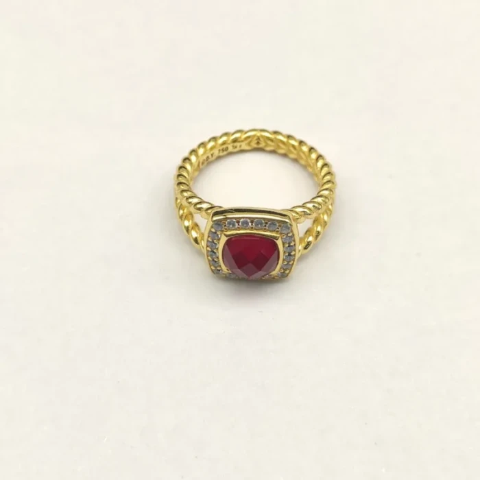 David Yurman Gold Square Red Diamond Ring