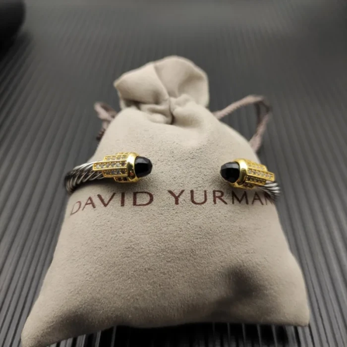 David Yurman 5mm Gold End Sterling Silver 5-Row Pavé Black Diamond Bracelet