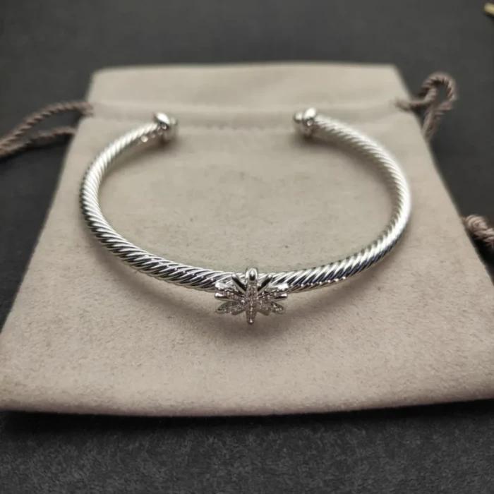 David Yurman 3mm Silver Sunburst Cuff Bracelet, Fits Wrist Size 16cm - 20cm