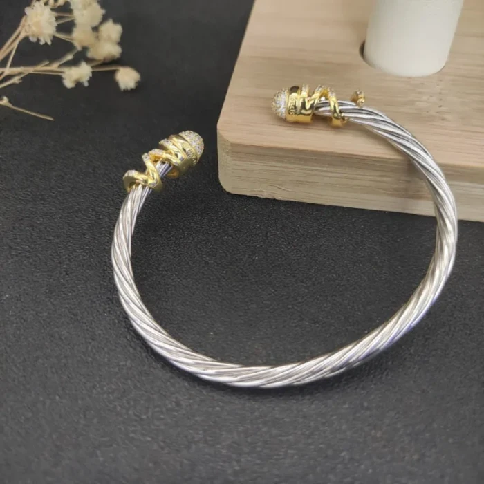 David Yurman 4mm Twisted Cable Pavé Diamond Cuff Bracelet