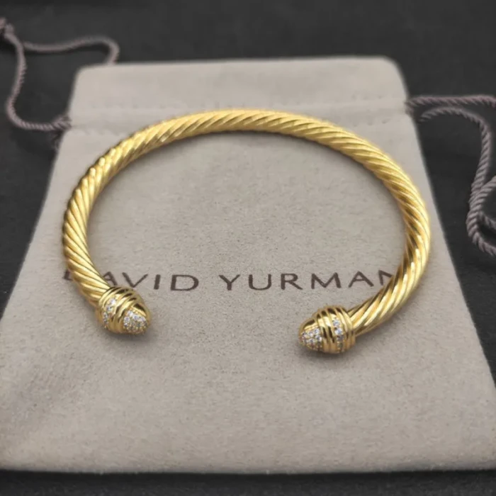 David Yurman 5mm Gold-Tone Half-Pavé Cable Cuff Bracelet