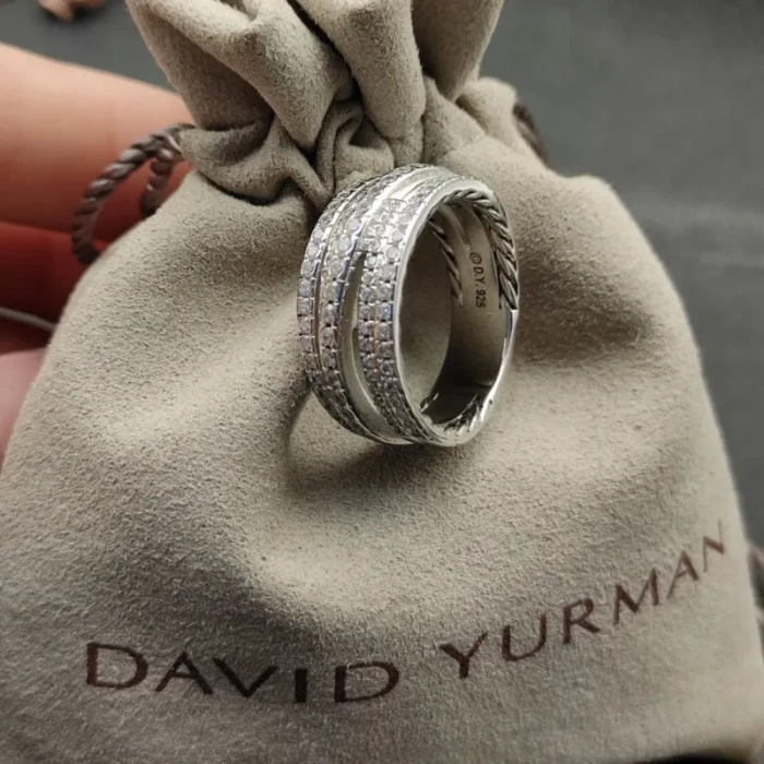 David Yurman Silver Pavé Diamond Interlocking Ring