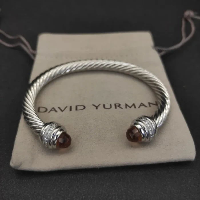 David Yurman 7mm Cable Bracelet with Red Pavé End Caps