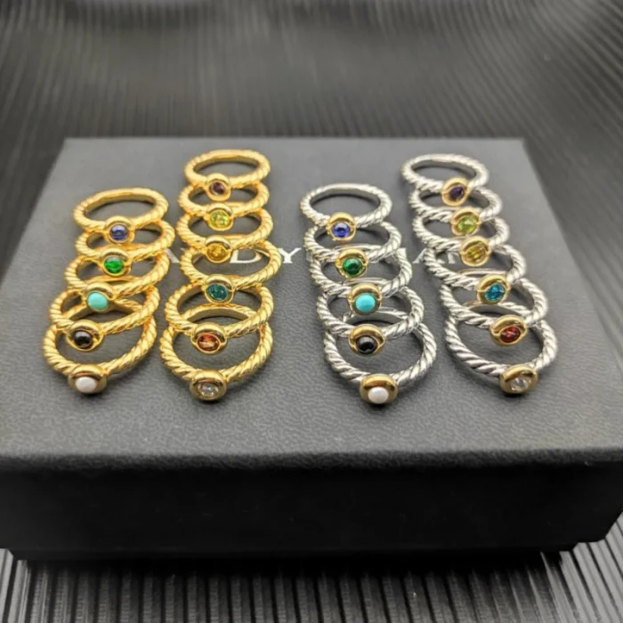 David Yurman Gold and Silver 2.8mm Petite Cable Purple Pavé Diamond Ring