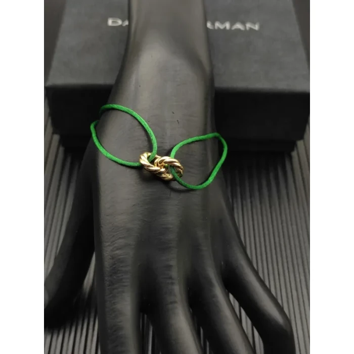 David Yurman Green Double Ring Gold Nylon Cord Bracelet
