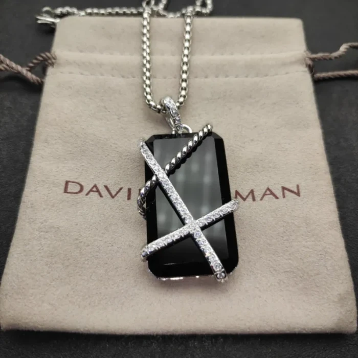 David Yurman Black Onyx Bezel Necklace, 3mm Chain, 50+5cm / 60+5cm Adjustable Length