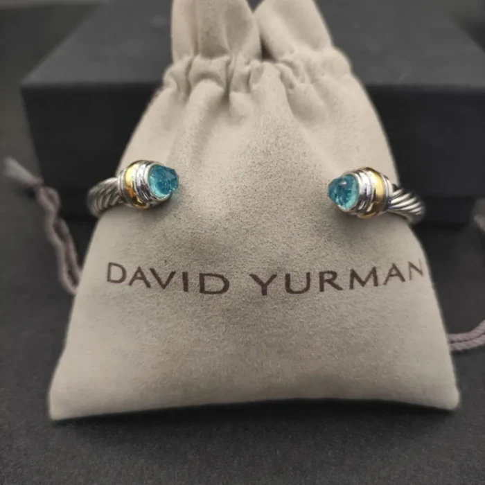 David Yurman 5mm Double-End Cap Cable Cuff Bracelet Blue Diamonds