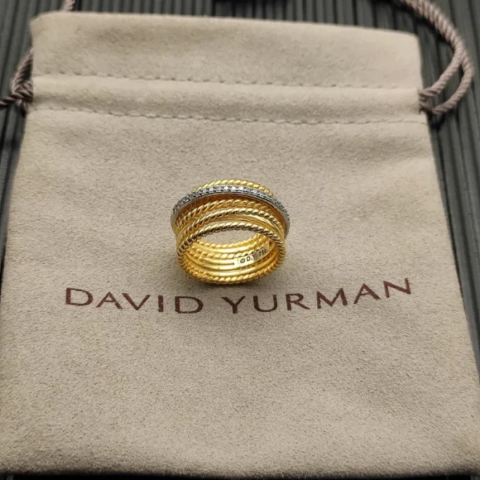 David Yurman Gold Pavé Twisted Cable Ring