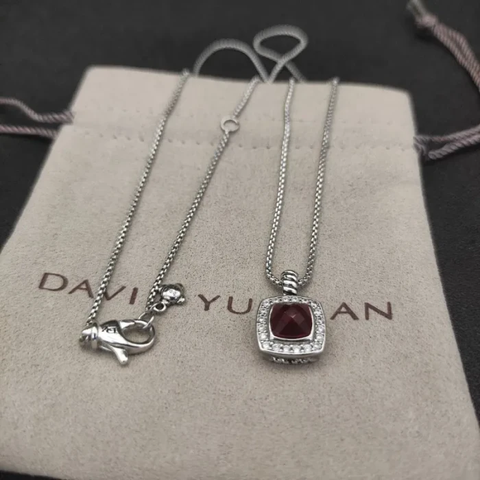 David Yurman 7mm Square Red Diamond Pendant Necklace