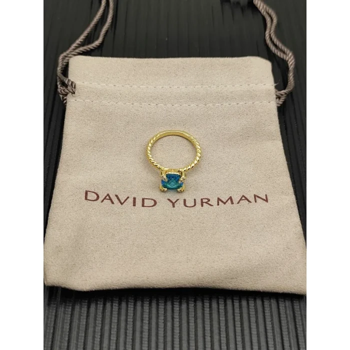 David Yurman Gold 8mm Four-Prong Blue Diamond Ring