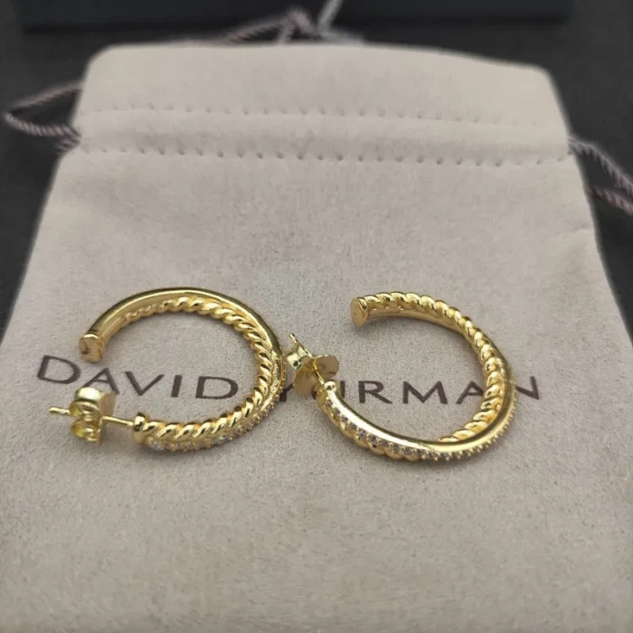 David Yurman Cable Pavé Diamond Gold Hoop Earrings