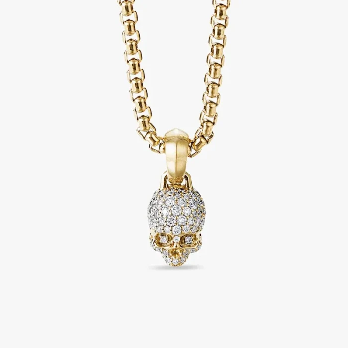 David Yurman Gold White Diamond Gumball Necklace, 2mm Chain, 45+5cm Adjustable Length