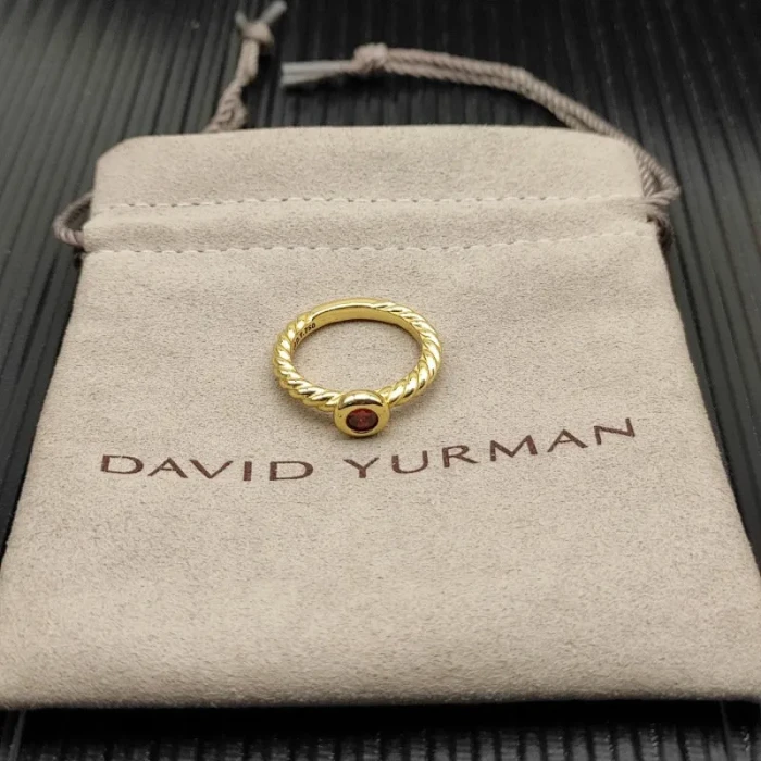 David Yurman Gold 2.8mm Petite Cable Red Pavé Diamond Ring