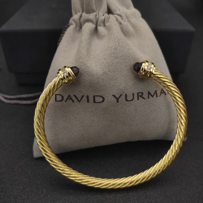 David Yurman Gold Tone 5mm Purple Diamond Cuff Bracelet
