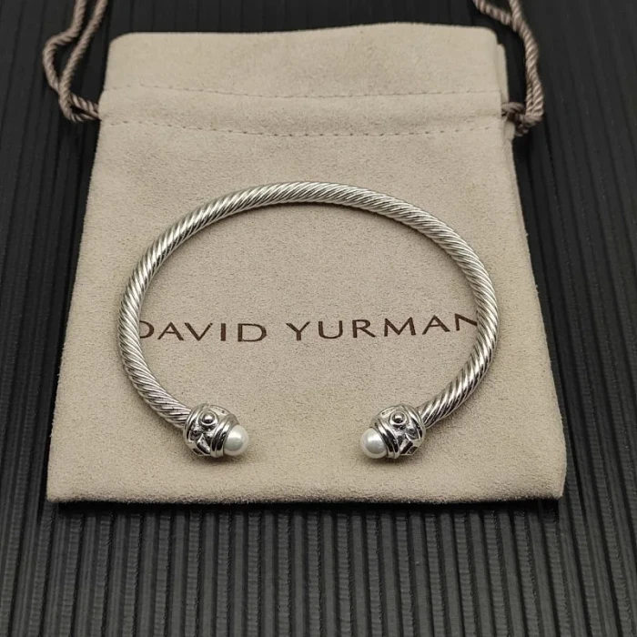 David Yurman 4mm Sterling Silver Faceted Pearl Bangle Bracelet