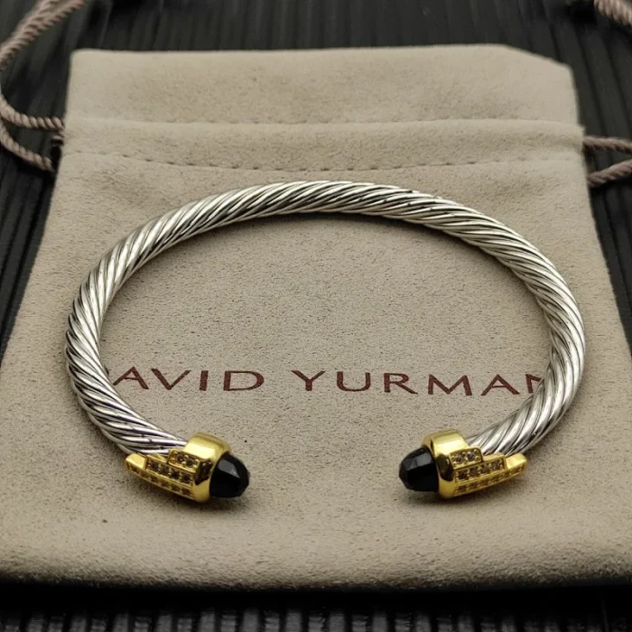 David Yurman 5mm Gold End Sterling Silver 5-Row Pavé Black Diamond Bracelet