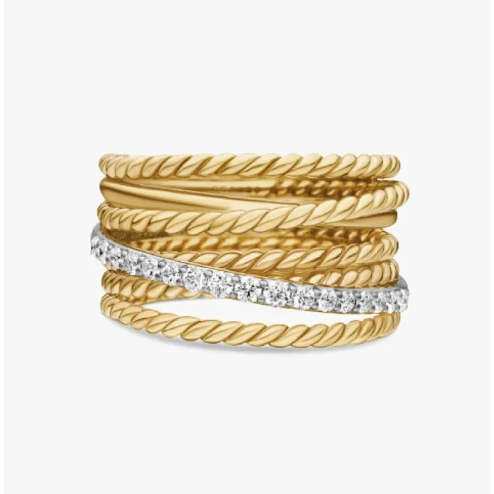 David Yurman Gold Pavé Twisted Cable Ring