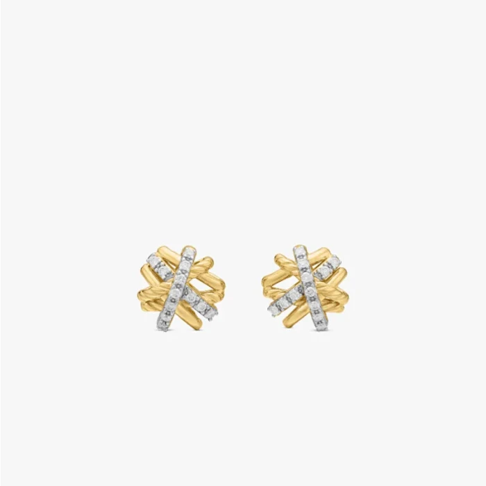 David Yurman Gold 11mm Pavé Cross Stud Earrings