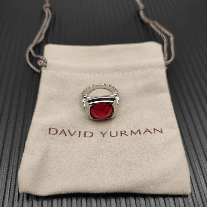 David Yurman Sterling Silver 14mm Square Red Diamond Ring