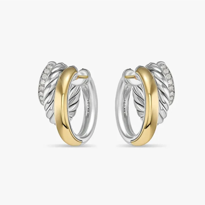 David Yurman 21x20mm Gold and Silver Triple Interlocking Hoop Earrings