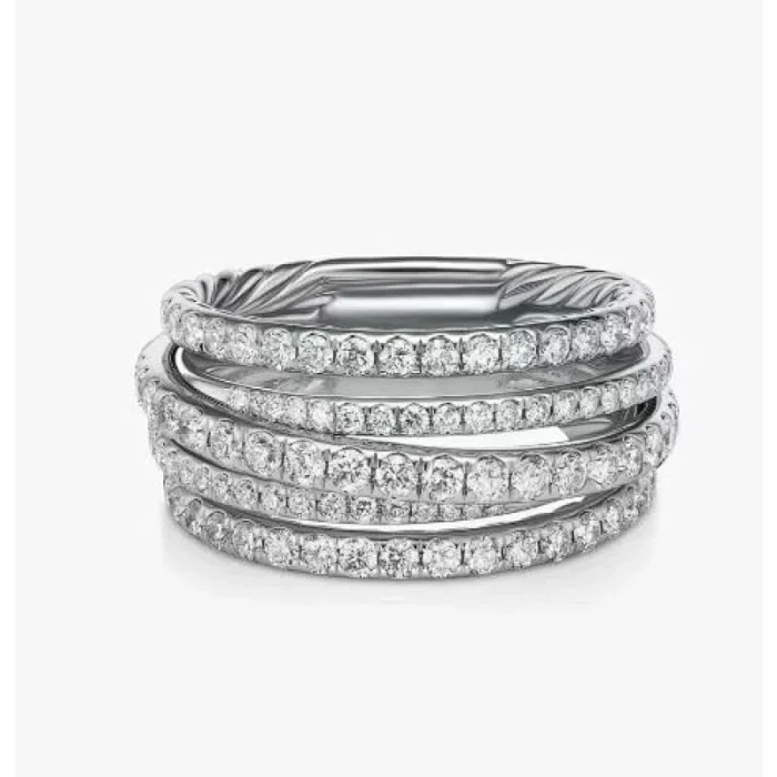 David Yurman Silver Pavé Diamond Interlocking Ring