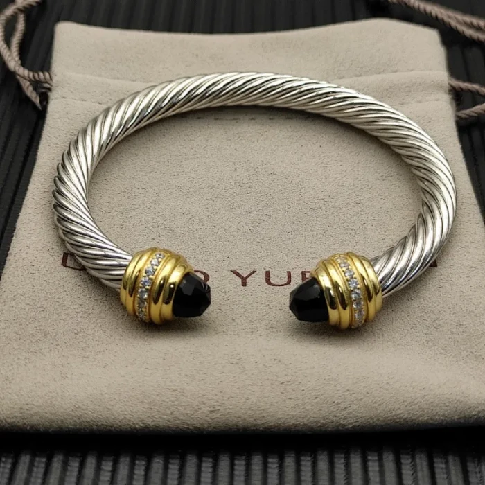 David Yurman 7mm Gold Black Diamond Head Gemstone Bracelet, Fits Wrist Sizes 16–20cm