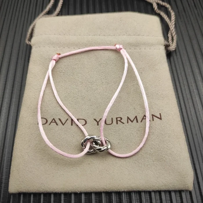 David Yurman Pink Double Ring Sterling Silver Nylon Cord Bracelet