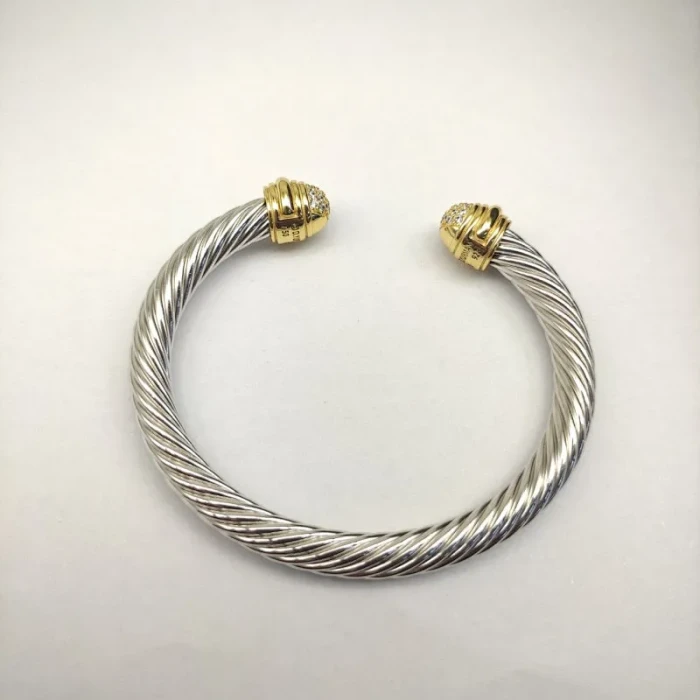 David Yurman 7mm Gold Pavé Half-Diamond Head Cable Cuff Bracelet