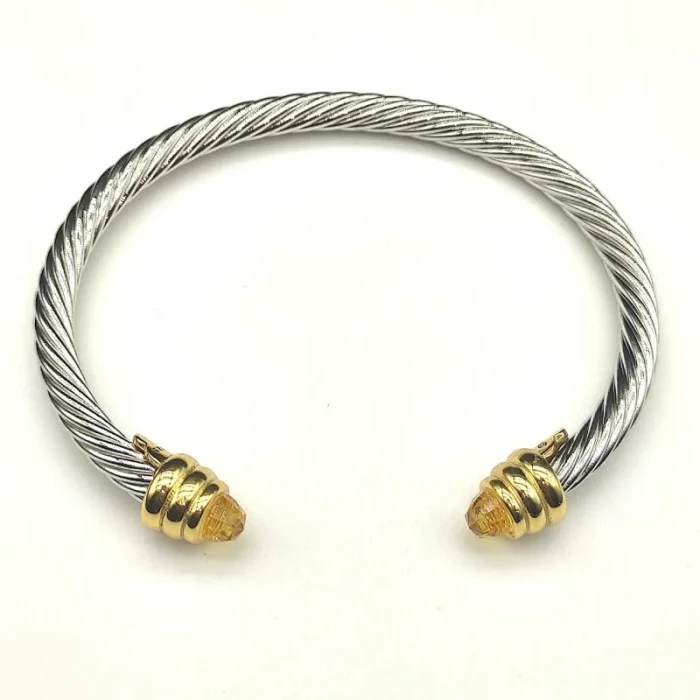 David Yurman 5mm Gold-End Yellow Diamond Cable Cuff Bracelet
