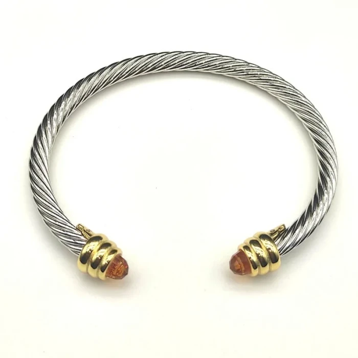 David Yurman 5mm Gold-End Champagne Diamond Cable Cuff Bracelet