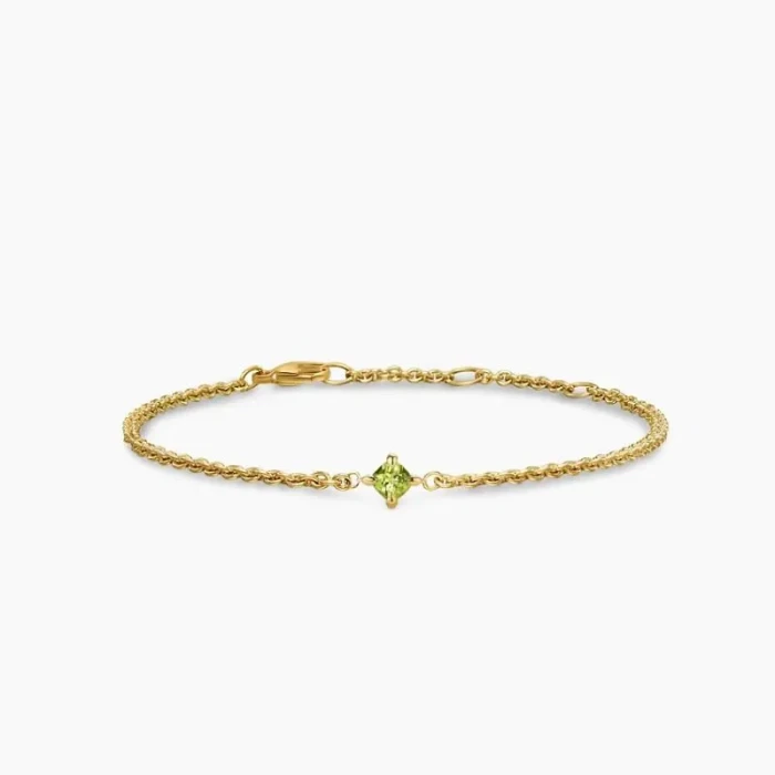 David Yurman 4mm Gold Single Stone Green Diamond Bracelet