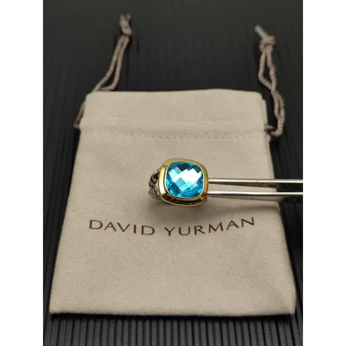David Yurman Gold and Silver 14mm Square Blue Diamond Ring