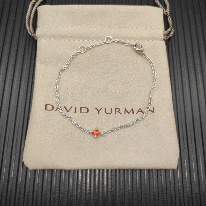 David Yurman 4mm Sterling Silver Single Stone Red Diamond Bracelet