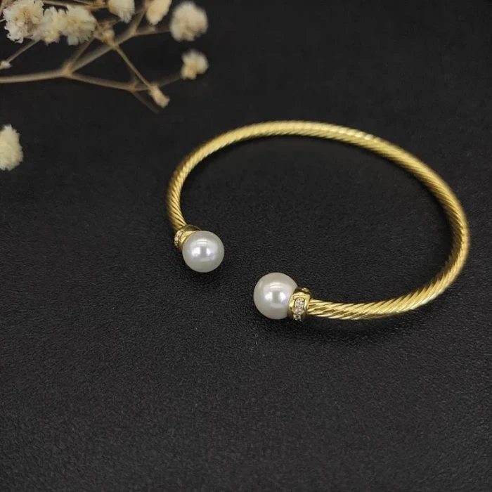 David Yurman 3mm Gold Cable Pearl Bracelet