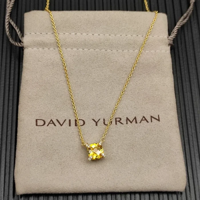 David Yurman Gold 8mm Four-Prong Yellow Diamond Necklace