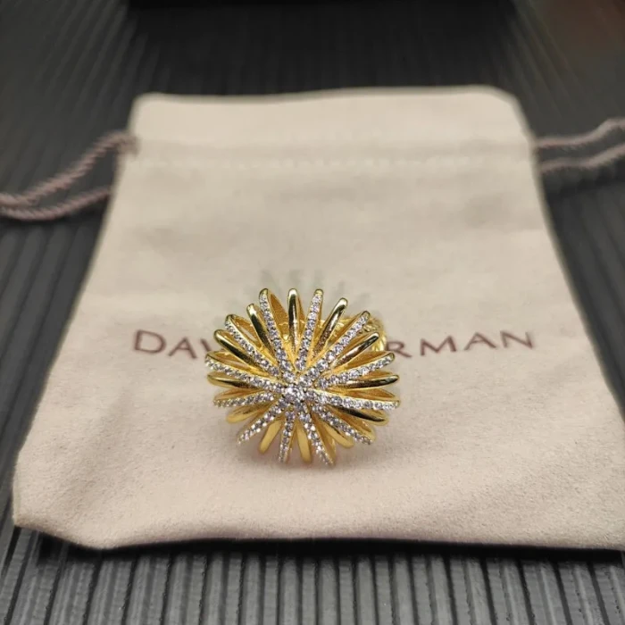 David Yurman Gold 28mm Pavé Starburst Ring