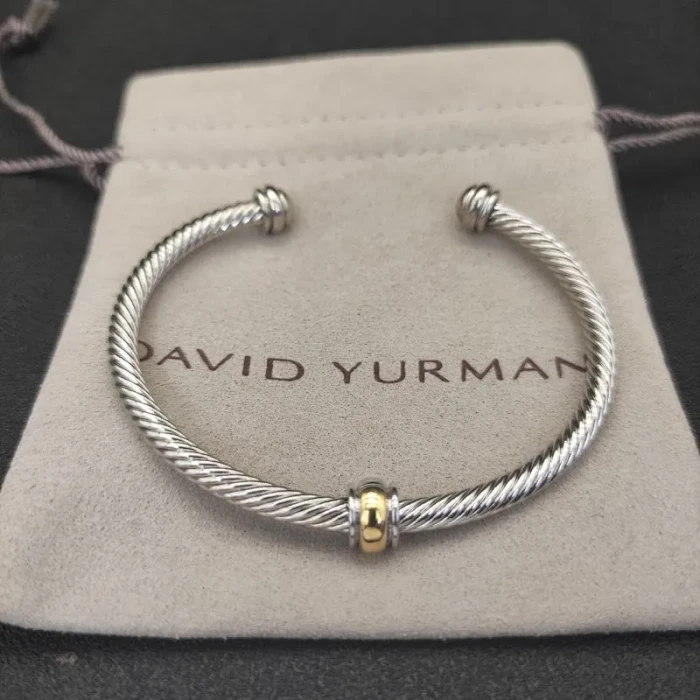 David Yurman 4mm Gold and Silver Single Bead Cuff Bracelet