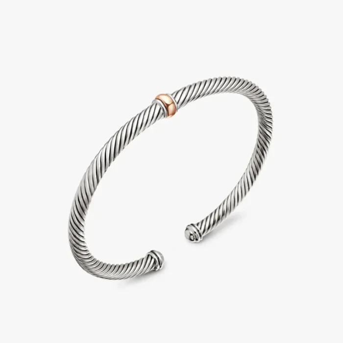 David Yurman 4mm Gold and Silver Rose Gold Single Bead Bracelet